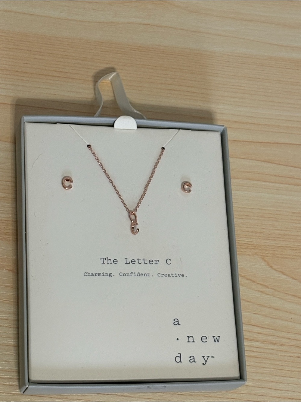 a new day rose gold sterling silver Gold 'C' Initial Necklace with Matching Stud